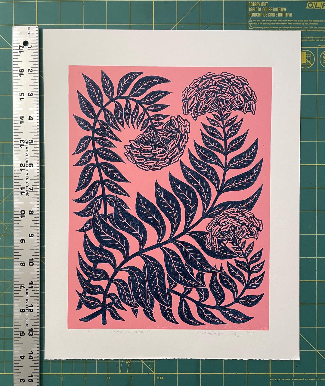 Two-color Floral Linocut Print: Botanical Wall Art - Etsy