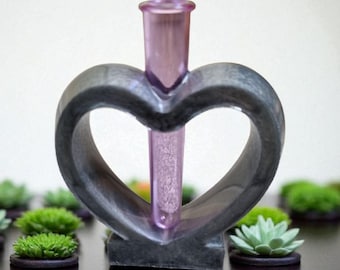 Handmade Grey Resin Heart Vase: Test Tube Flower Holder
