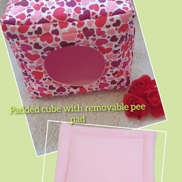 Padded Jumbo Freestanding Cube Pet Bed House with Removable Pee Pad For Guinea pigs, Hedgehogs, Chinchillas and more