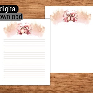 Carta da lettere stampabile foderata senza fodera Carta da lettere per download istantaneo 8,5"x 11" Carta da lettere formato lettera standard USA Coppia di gufi di San Valentino