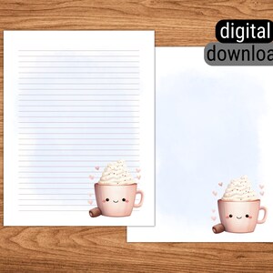 Carta da lettere stampabile foderata senza fodera Carta da lettere per download istantaneo 8,5"x 11" Carta da lettere formato lettera standard USA Tazza di cioccolata calda