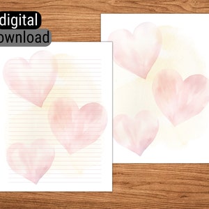 Carta da lettere stampabile foderata senza fodera Carta da lettere per download immediato 8,5"x 11" Carta da lettere formato lettera standard USA San Valentino Cuori rosa