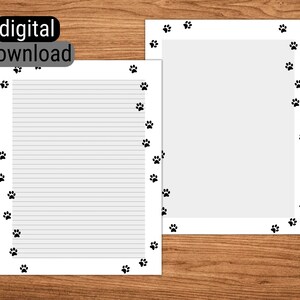 Carta da lettere stampabile foderata senza fodera Carta da lettere per download istantaneo 8,5"x 11" Carta da lettere formato lettera standard USA Stampe di zampe di animali Cane Gatto