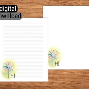 Carta da lettere stampabile foderata senza fodera Carta da lettere per download istantaneo 8,5"x 11" Carta da lettere formato lettera standard USA Fiore felice Floreale colorato