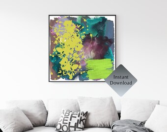Colorful Eclectic Contemporary Abstract Wall Art Printable Wall Art Digital Art Print Multicolor Home Decor Square Wall Art Digital Download
