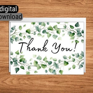 Downloadbare Grußkarte 5 "x 7" 4 "x 6" JPG Sofortiger digitaler Download Druckbare leere Dankeskarte Einfache Blätter Greenery Girlandennatur