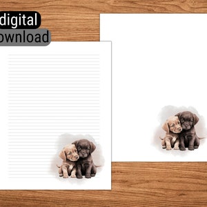 Carta da lettere stampabile foderata senza fodera Carta da lettere per download istantaneo 8,5"x 11" Carta da lettere formato lettera standard USA Labrador Lab Puppies Dog BFFs