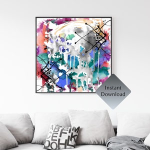 Colorful Eclectic Contemporary Abstract Wall Art Printable Wall Art Digital Art Print Multicolor Home Decor Square Wall Art Digital Download