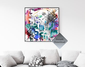 Colorful Eclectic Contemporary Abstract Wall Art Printable Wall Art Digital Art Print Multicolor Home Decor Square Wall Art Digital Download