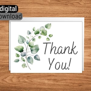 Downloadbare Grußkarte 5 "x 7" 4 "x 6" JPG Sofortiger digitaler Download Druckbare leere Dankeskarte Einfache Blätter Zweig Greenery Natur