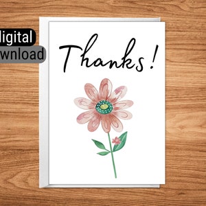 Herunterladbare Grußkarte 5 "x 7" 4 "x 6" JPG Sofortiger digitaler Download Druckbare leere Dankeskarte Einfache Blume Pink Daisy Floral