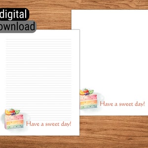 Carta da lettere stampabile foderata senza fodera Carta da lettere per download istantaneo 8,5"x 11" Carta da lettere formato lettera standard USA Torta arcobaleno Buona giornata