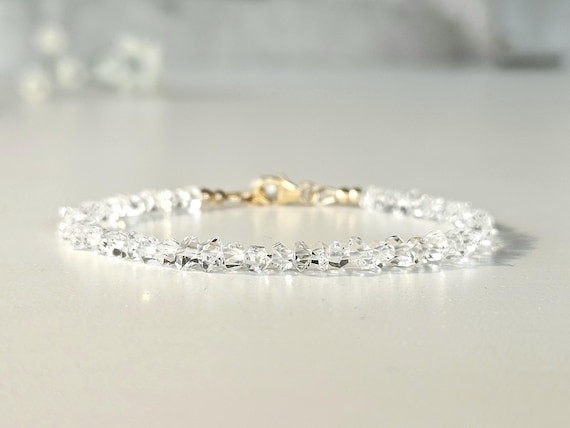 Herkimer diamant kralen armband, AAA kwaliteit, 14k goldfilled en 925 sterling zilver, 5mm