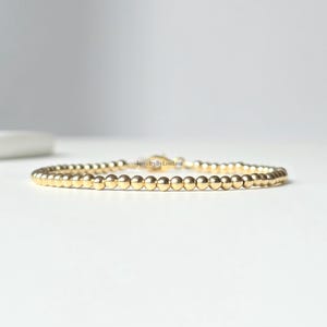 Armband aus 14-karätigem Goldfilled, 3 mm Goldperlenarmband, mit elastischem Band oder Verschluss, individuell gefertigt, hochwertige Verarbeitung