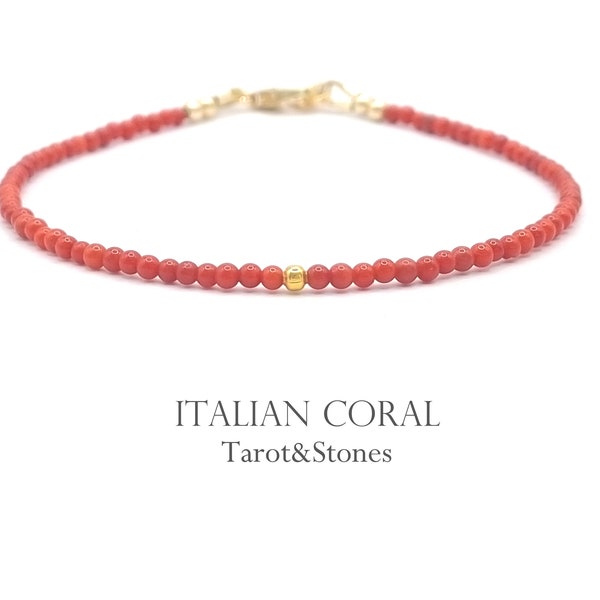 Fine delicate bracelet with Italian Coral gemstone beads, available in 14k goldfilled and 925 sterling silver, handmade, natural