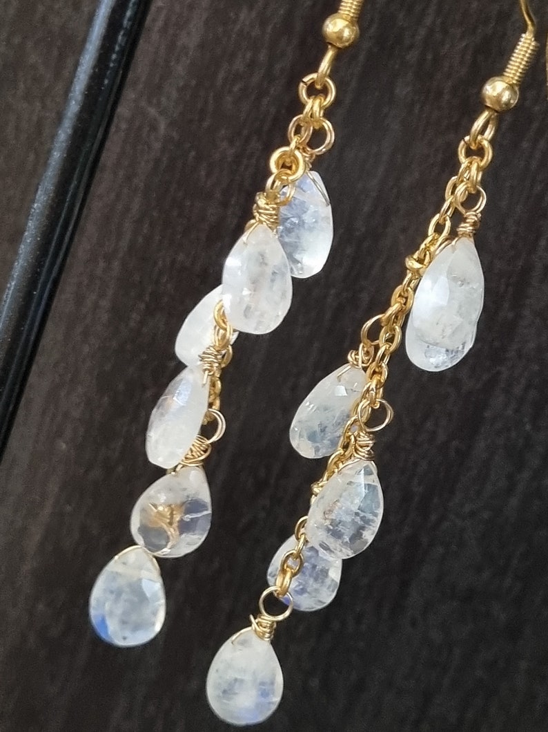 14K gold filled earrings with Rainbow Moonstone drops gold filled earrings birthstone moonstone earrings mootstone drops.