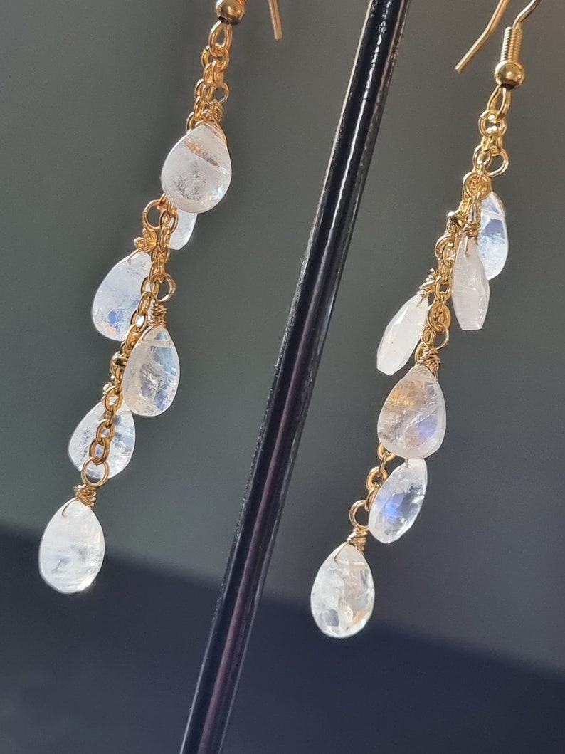 14K gold filled earrings with Rainbow Moonstone drops gold filled earrings birthstone moonstone earrings mootstone drops.