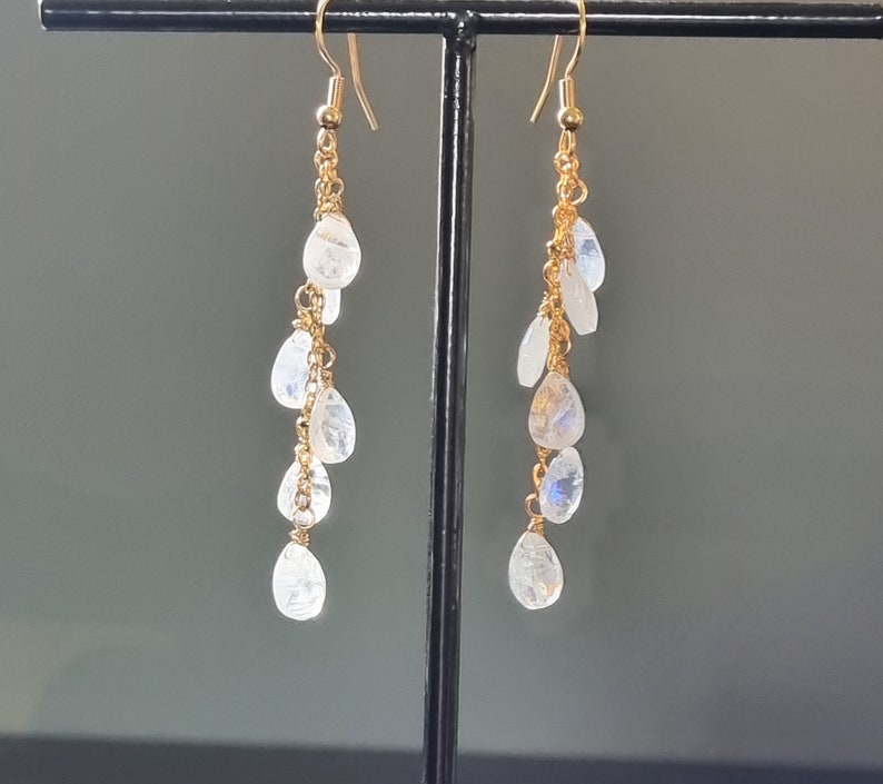 14K gold filled earrings with Rainbow Moonstone drops gold filled earrings birthstone moonstone earrings mootstone drops.