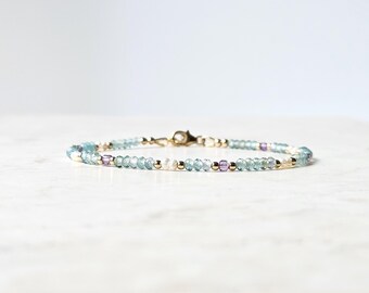 Apatite, Pearl, Amethyst beaded bracelet, handmade, 14k gold-filled, 925 sterling silver, minimalist gemstone beaded bracelets