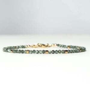 Serafinit-Perlenarmband, 14 Karat Goldfilled, 925er Sterlingsilber, 2 mm Perlen, handgefertigt