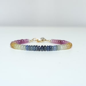 Multi Saffier kralen armband, 14k goldfilled, 925 sterling zilver, handgemaakt, natuurlijke meerkleurige saffier