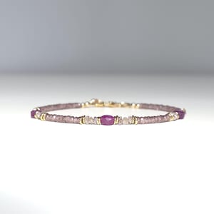 Pulsera de cuentas de rubí, diamante en bruto y circonita, chapada en oro de 14k, plata de ley 925, hecha a mano, cuentas de piedras preciosas naturales.