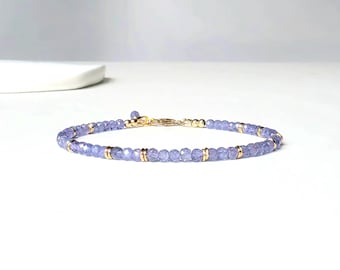 Tanzanite delicate gemstone bracelet, handmade, available in 14k goldfilled and 925 sterling silver, natural Tanzanite AAA quality