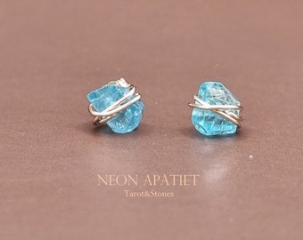 Neon Apatite stud earrings, handmade, top quality, available in 14k gold filled and 925 sterling silver, natural apatite