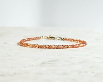 Orange Sapphire Gemstone Bracelet, Handmade, Available in 14k Goldfilled and 925 Sterling Silver, Natural Sapphire Beads
