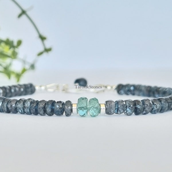 Smaragd en Teal Blue Kyaniet armband, leverbaar in 925 sterling zilver en 14k goldfilled, handgemaakt, top kwaliteit, edelstenen sieraden