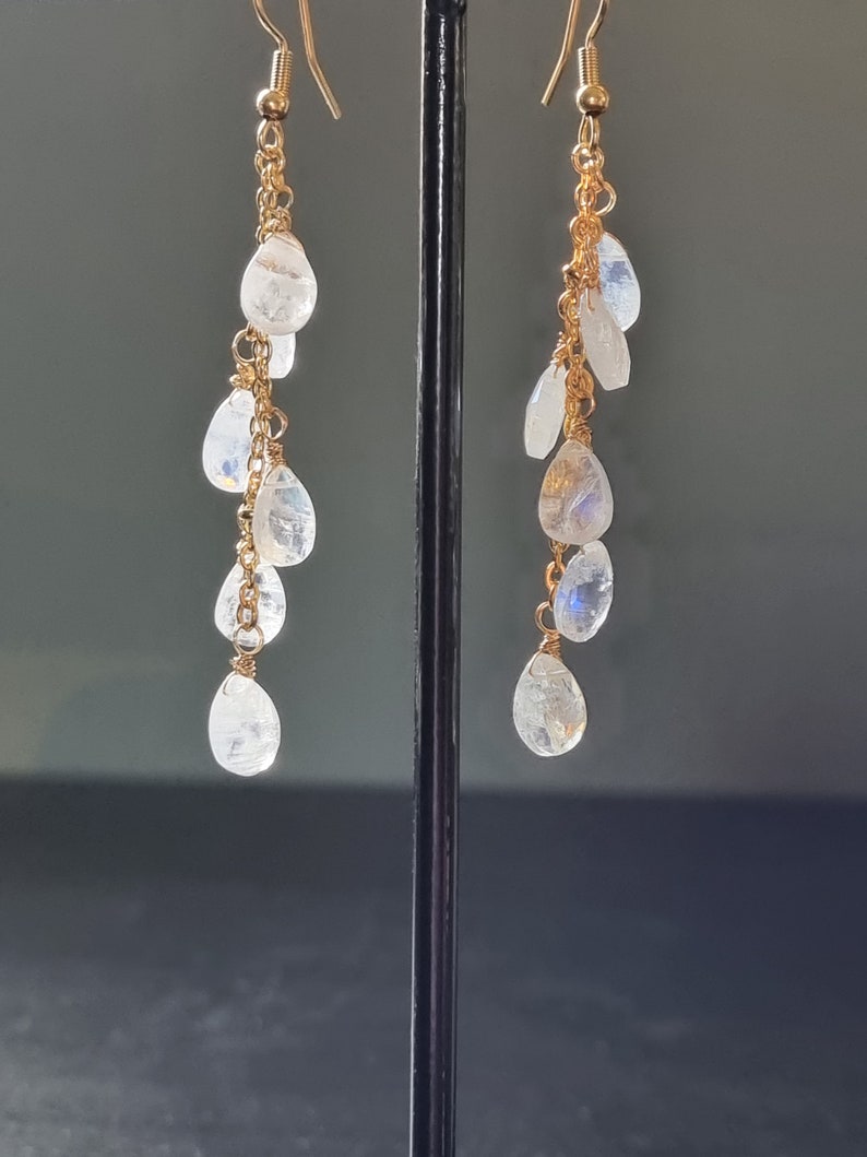14K gold filled earrings with Rainbow Moonstone drops gold filled earrings birthstone moonstone earrings mootstone drops.