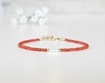 Armband aus Korallen und Süßwasserperlen, 14 Karat vergoldet, Sterlingsilber, handgefertigt, natürliche Tiefseekorallenperlen, rotes Perlenarmband