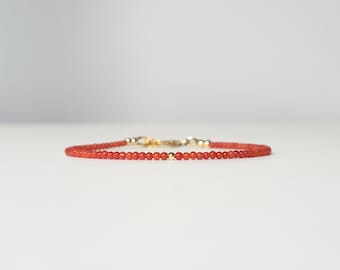 Fine delicate bracelet with Italian Coral gemstone beads, available in 14k goldfilled and 925 sterling silver, handmade, natural