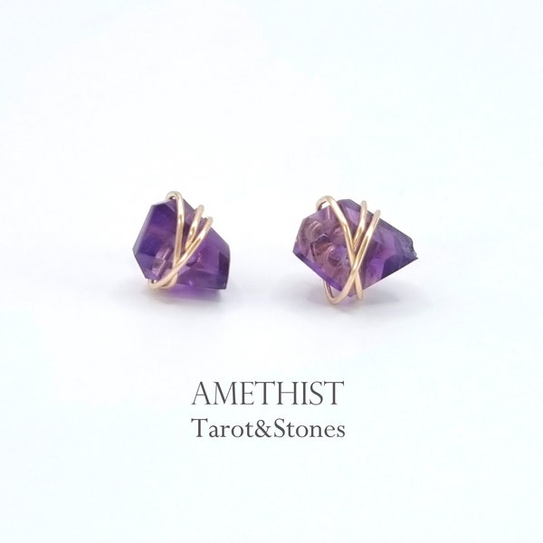 Amethyst stud earrings, handmade, top quality, available in 14k gold filled and 925 sterling silver, natural amethyst