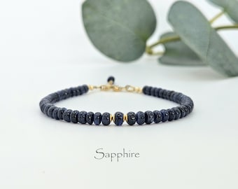 Bracelet de perles de saphir bleu, saphir bleu de qualité AAA, fait à la main, saphir naturel, disponible en or 14 carats rempli, argent sterling 925