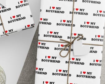 Papel de regalo "Me encanta mi novio" / Regalos novedosos de San Valentín, patrón de texto repetido