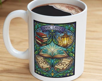 Taza de vitral con forma de libro, acogedora taza de café para leer, regalo de Dark Academia para lectores