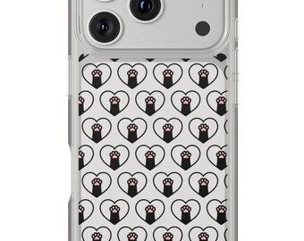 Funda para teléfono con estampado de pata de corazón negro/funda transparente