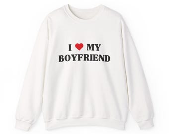 Sudadera con capucha "I My Boyfriend" / Cuello redondo con texto "Typography Romance"