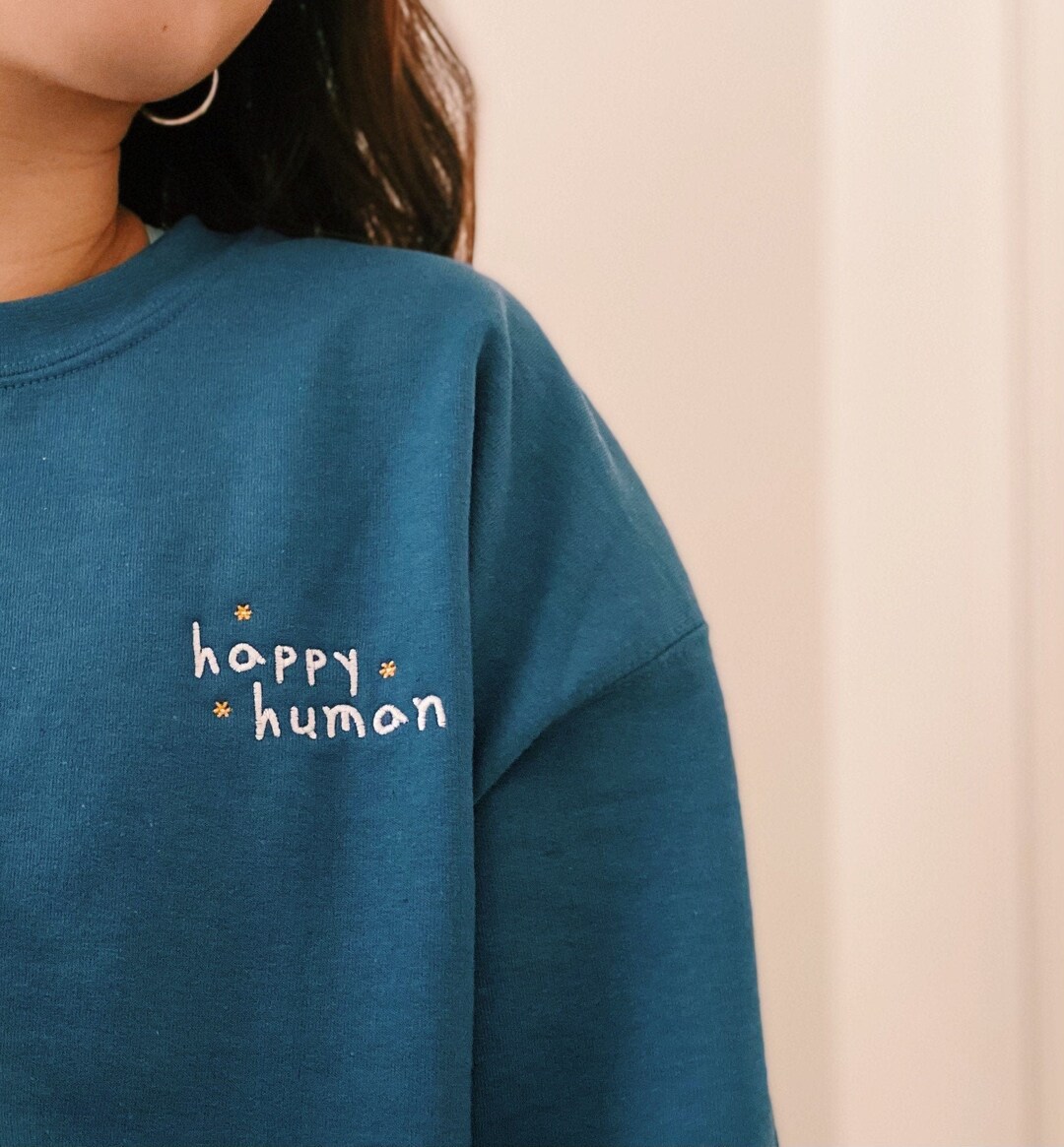 Happy Human Embroidered Dainty Daisy Flowers Sweatshirt - Etsy