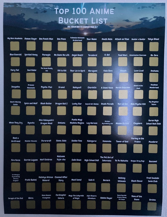Top 100 Scratch off Anime Bucket List Poster - Etsy