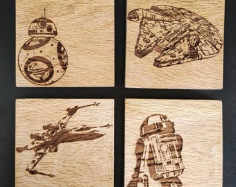 Star Wars wooden coasters, laser engraved, available in sets of four or singles.