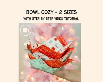 Bowl Cozy Sewing Pattern PDF – 2 Sizes – Easy Beginner DIY Gift with Video Tutorial