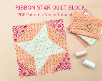 Variabler Star Quilt Block PDF Pattern mit YouTube Video // Quilten lernen