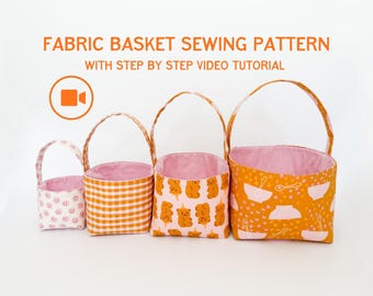 Fabric Basket Sewing Pattern PDF - 4 Sizes - Beginner Friendly