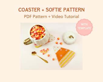Candy Corn Coasters & Softies – Fall Sewing Pattern + Gift Tags (PDF) with Video Tutorial