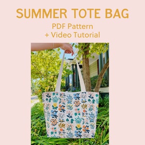 Summer Tote Bag Pattern // Beginner Friendly // Learn to Sew with Video Tutorial image 1