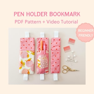 Fabric Bookmark with Pen Holder Sewing Pattern PDF – 3 Sizes Included – Beginner Friendly with Video Tutorial