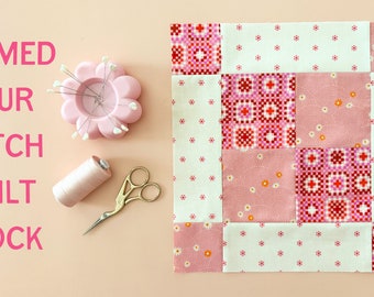 Framed Four Patch Quilt Block PDF Pattern with YouTube Video // Learn to Quilt