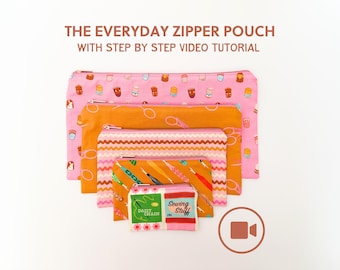 Everyday Zipper Pouch Sewing Pattern – Beginner Friendly, 5 Sizes (PDF Pattern)